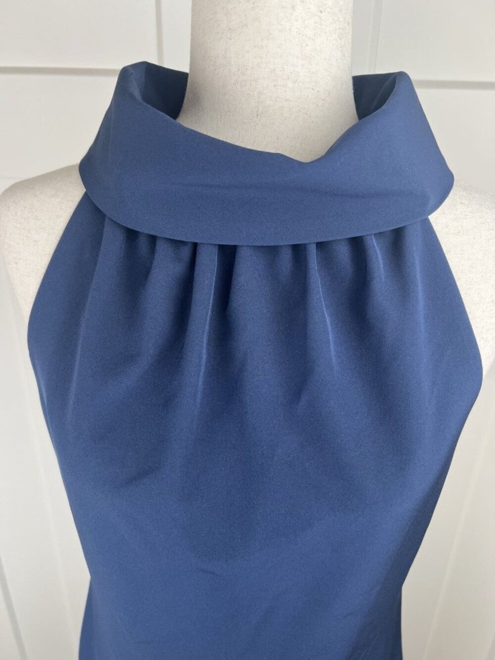 Sail to Sable Navy Dress XS High Neck Draped Collar Button Back Lined Preppy NWT - Picture 2 of 13